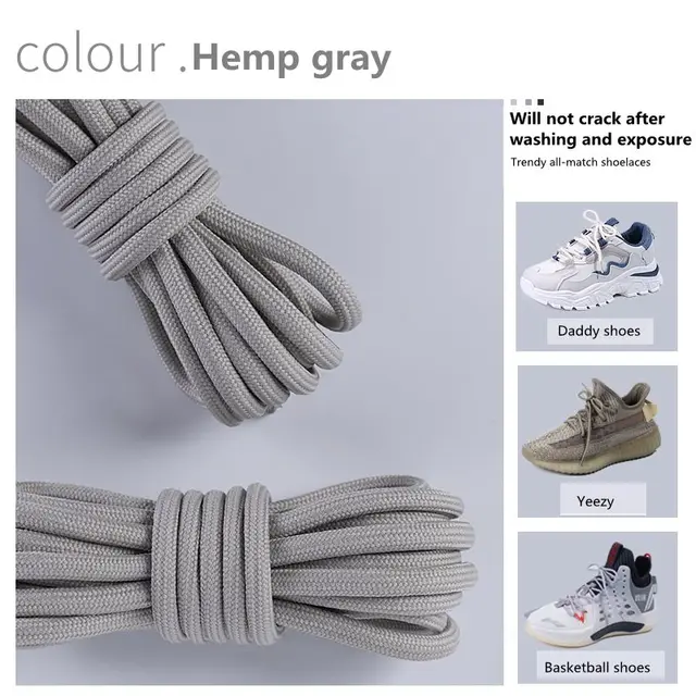 1Pair New 2021 Round Shoelaces Polyester Solid Classic For Yezy Sports Martin Boot shoeslace Sneaker Shoe Laces Strings 20colors Hemp gray
