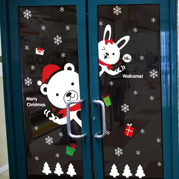 

Christmas DIY Little Bear Rabbit Snowflake Wall Sticker Shop Window Glass Christmas Decoration Sticker Christmas Home Supplies