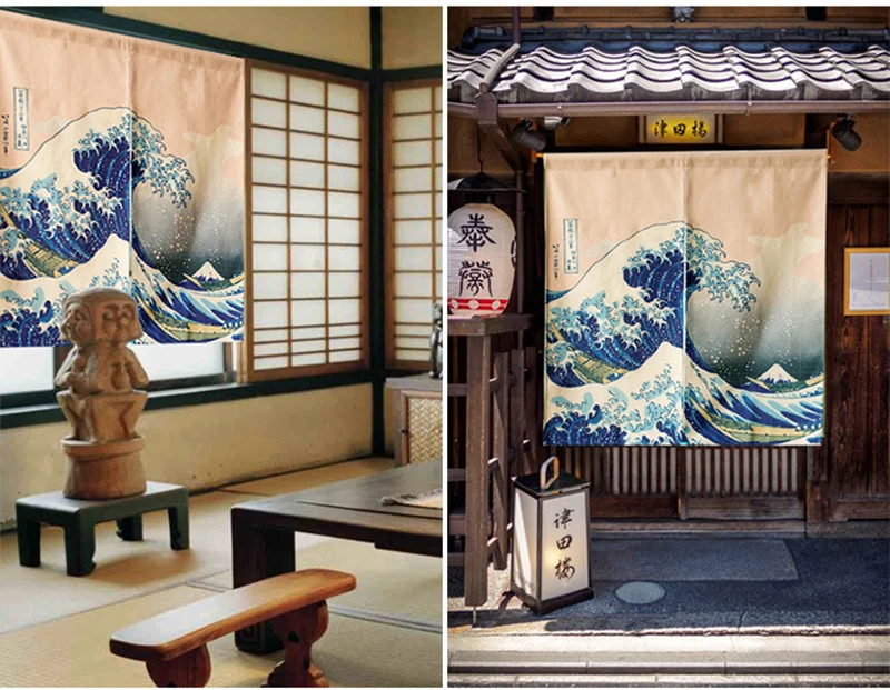 Японская система ukiyo-e затенение занавес ветряная вода занавески подвесные занавески хлопок и лен перегородка занавес