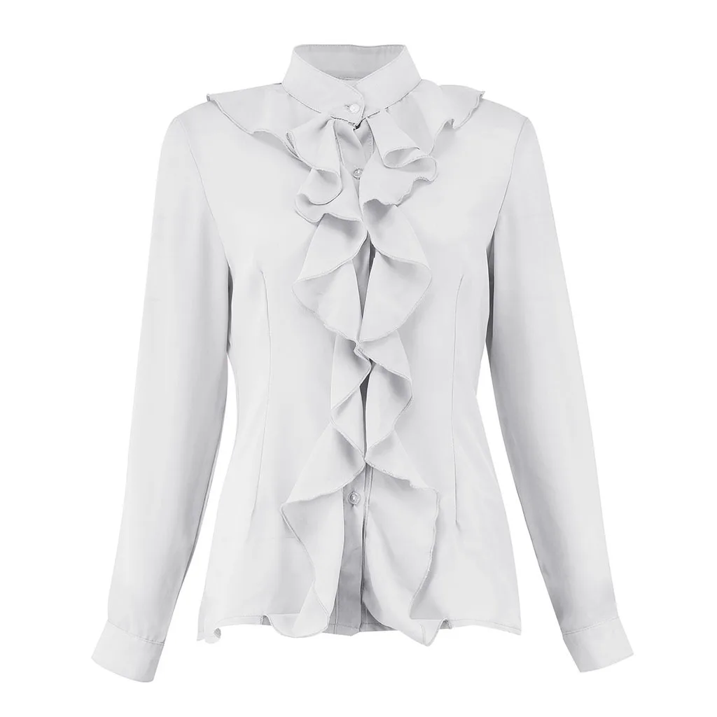 Осенняя Женская Элегантная Модная рубашка для отдыха женская Стильная блузка однотонная с оборками дизайн с длинным рукавом Повседневная блузка