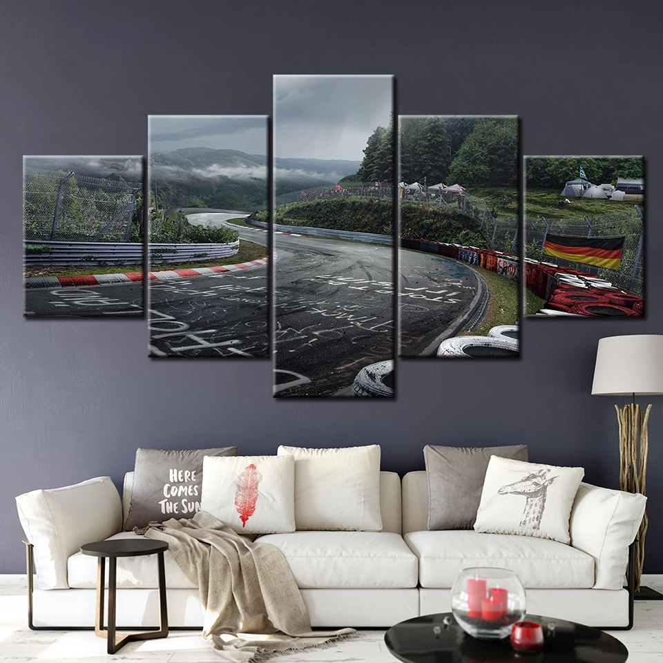 

Wall Art Home Decorative Modern Popular Modular 5 Piece Style Large Poster Canvas Print Nurburgring Rally Road Painting