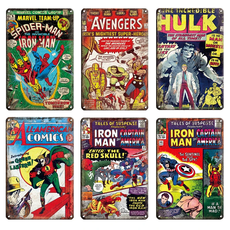 Marvel Comics мультфильм Халк металлическая настенная художественная жестяная вывеска винтажный металлический плакат Супермен картина Детская комната туалет сладкий домашний декор