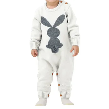 

Baby Rompers 3D Rabbit Knitted Toddler Boys Jumpsuits Long Sleeve Newborn Infant Bunny Onesie Outfits Button Cover Costume