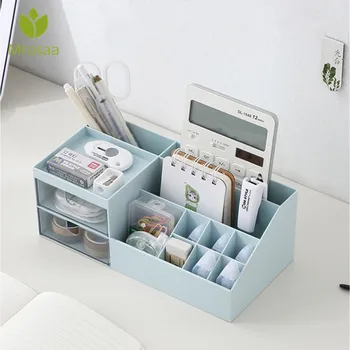 

Plastic Makeup Organizer Make Up Brush Storage box with Drawer Cotton Swabs Stick Comestic Case Stationery Container escritori