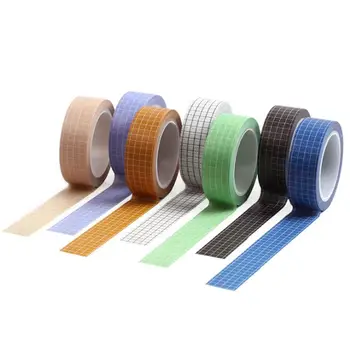

7 Rolls Grid Washi Tape Set 10M(33ft) Colorful Writable Paper Adhesive Masking Tapes 15MM(3/5in) Width Sticky Paper Tape for DIY