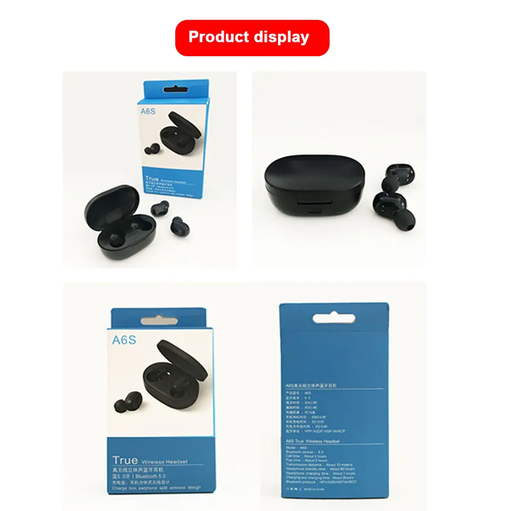 A6S Wireless Earphone For Xiaomi Redmi Airdots Earbuds Bluetooth 5 0 TWS Headsets Noise Cancelling Mic for iPhone Huawei Samsung