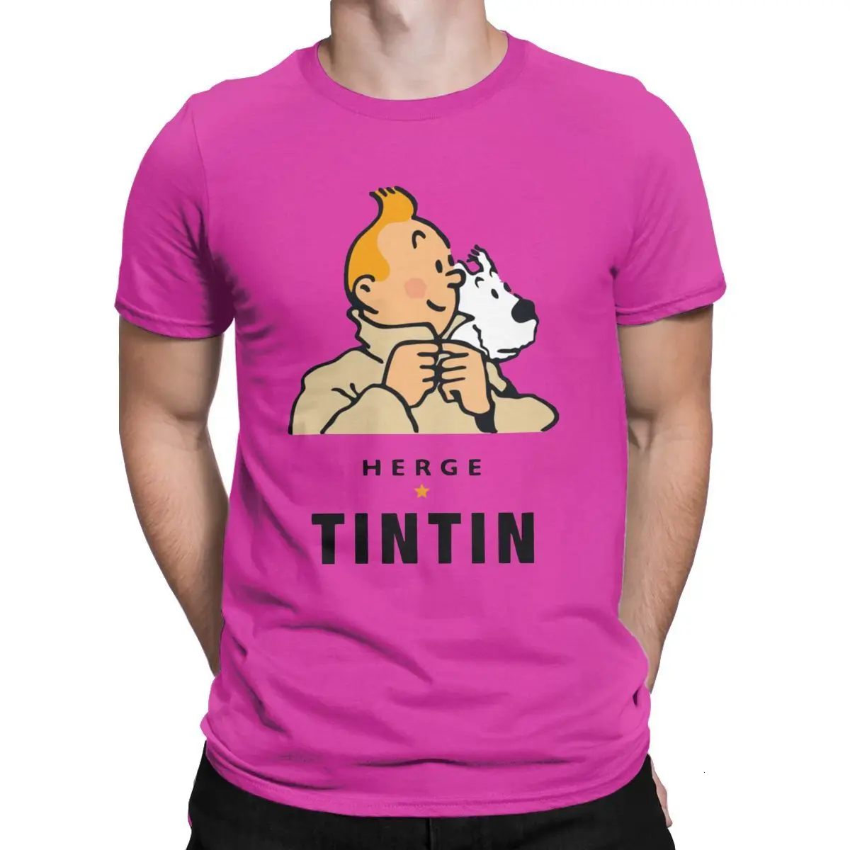 Fuchsia Tyburn Herge Tintin футболки мужские Приключения Тинтина Досуг хлопковые футболки с круглым вырезом футболки с коротким рукавом идея подарка одежда - Цвет: Fuchsia