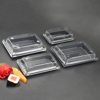

[50sets]The sushi box is a package box with a plastic lid, plastic lid and black Chinese and western food