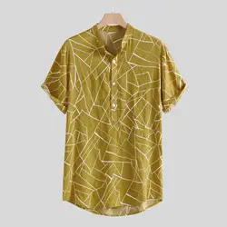 2020 Осенняя гавайская рубашка, Мужская разноцветная, одноцветная, на груди, летняя футболка с карманом, круглая оторочка, рубашка с