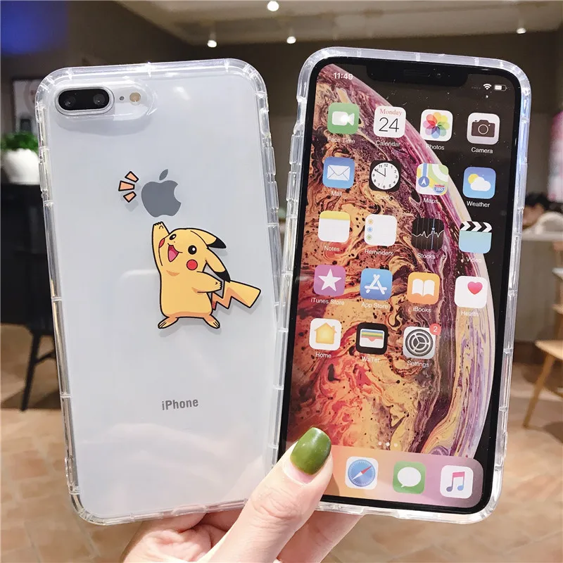 Милый чехол с рисунком Пикачу для iPhone 6, 6s, 7, 8 Plus, прозрачный чехол с покемонами, мягкая ТПУ чехол для iPhone X, XS, MAX, XR, задняя крышка