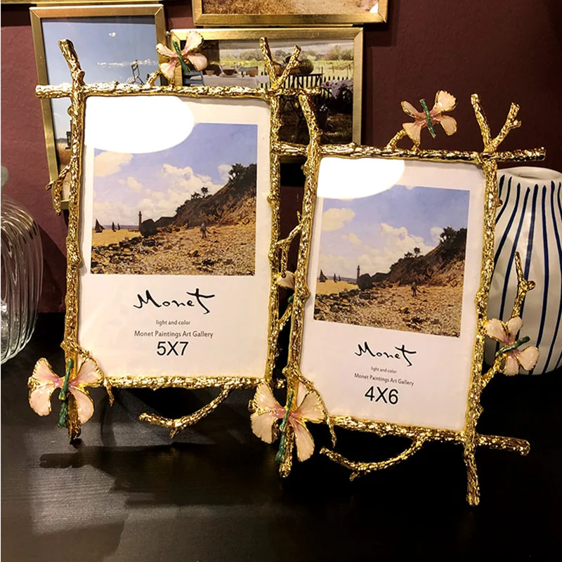 高級黄金の蝶の花フォトフレーム家族の肖像画ホルダーデスクトップ額縁結婚式フォトフレームホームデコレーション6 8インチ Frame Aliexpress