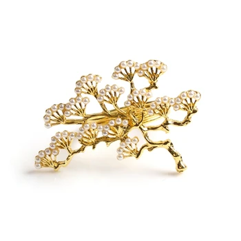 

6 Pearl Pine Napkin Buckle Alloy Napkin Ring Western Food Ornament Decoration