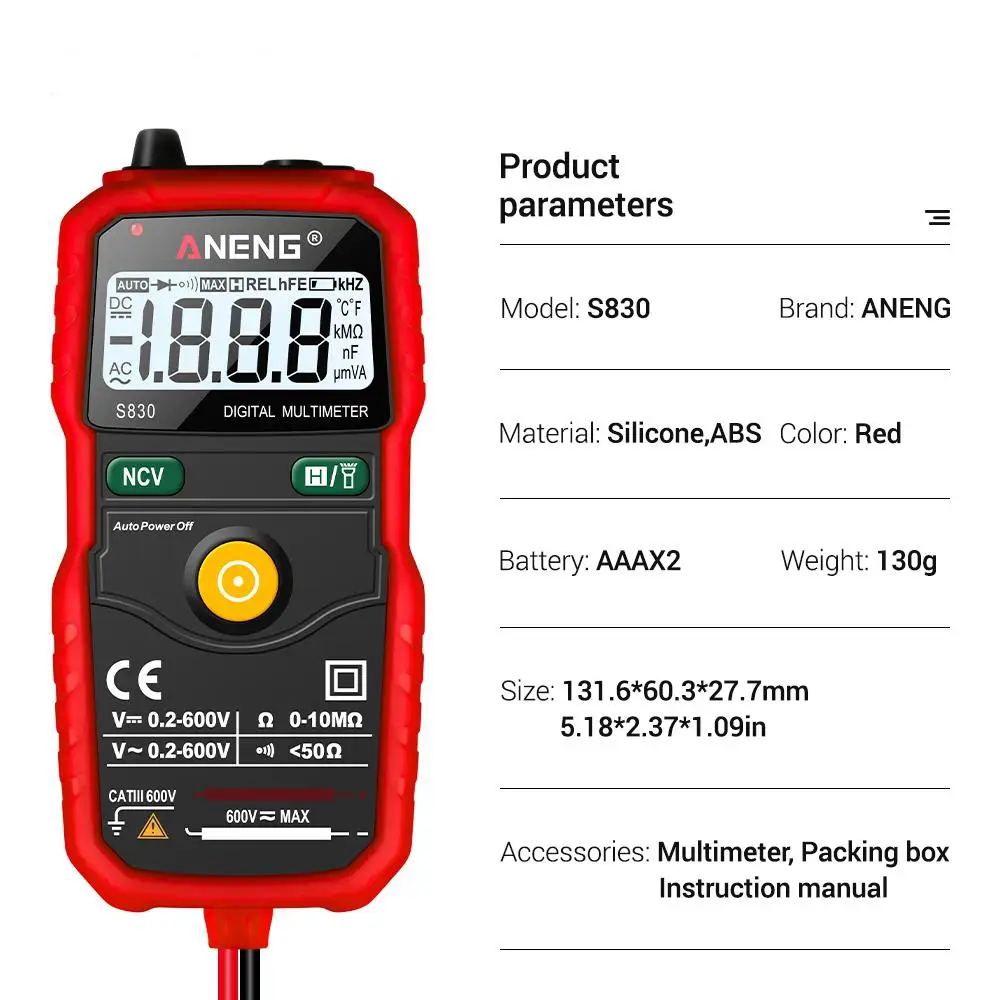 ANENG S830 True RMS цифровой мультиметр умный мультиметр Измерение постоянного/переменного напряжения Измеритель сопротивления с ЖК-дисплеем