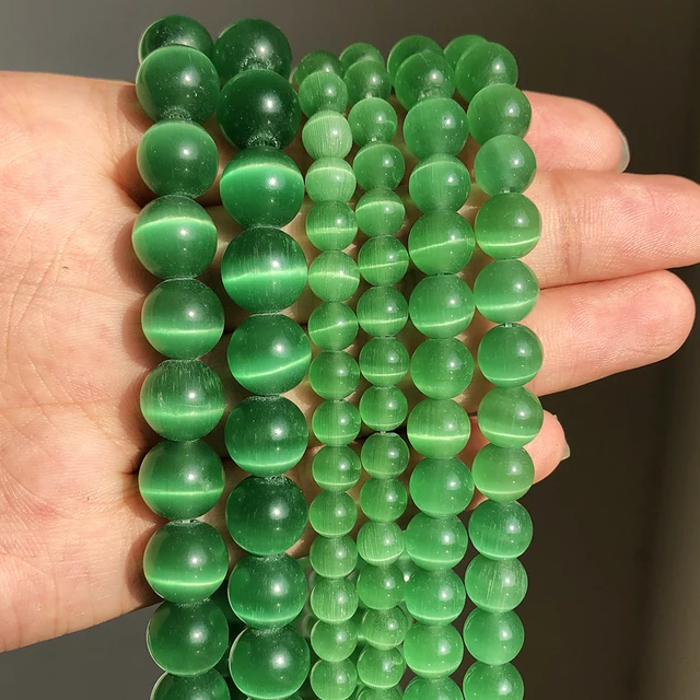 Natural Stone Pink White Moonstone Cat Eye Beads For Jewelry Making Smooth Loose Spacer Beads Opal Diy Charm Bracelets Necklace Green