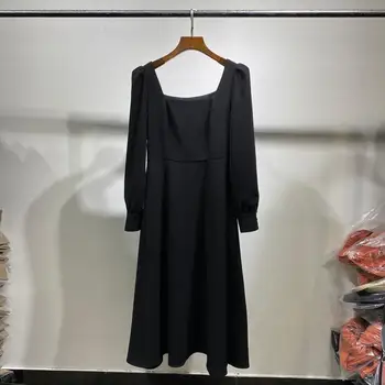 

9013515 black red vintage square collar women maxi dress