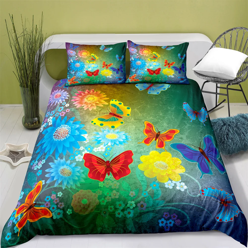 

100% Polyester Artistic Butterfly Duvet Cover Digital Printing Bedding Set with Pillowcase Bed Sets for Girl Quilt Bedding Set