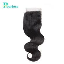 Peerless Virgin волосы объемная волна Кружева Закрытие 4*4 швейцарские кружева бесплатно/средняя часть натуральный цвет необработанные человеческие волосы для наращивания