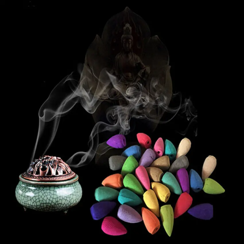 20 шт/лот смешанные натуральные ладан Роза Жасмин Лаванда османтус Сакура дымовой конус рефлюкс башня для благовоний курильница для благовоний пуля