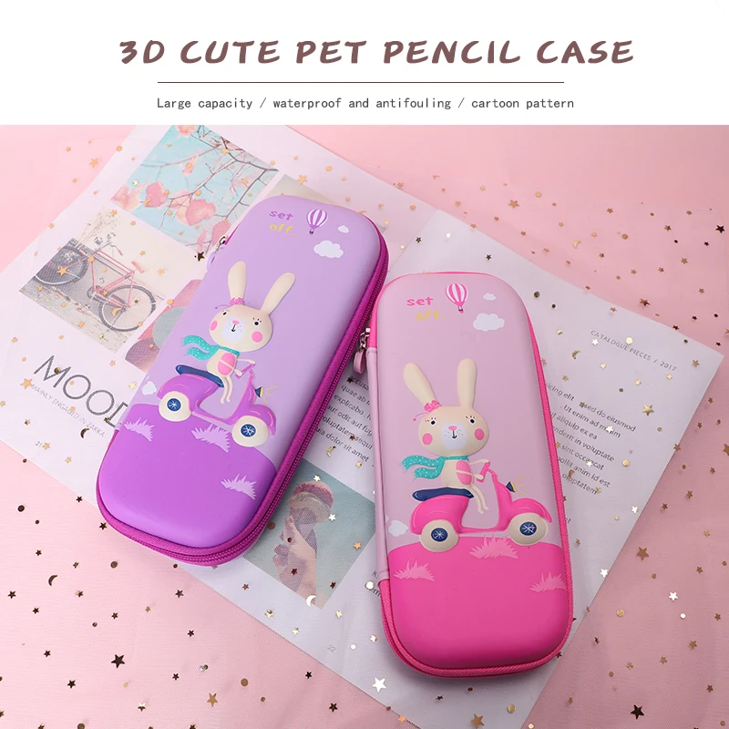 

3D rabbit pencilcase animal simple EVA girl odorless safety kids pencil case with zipper