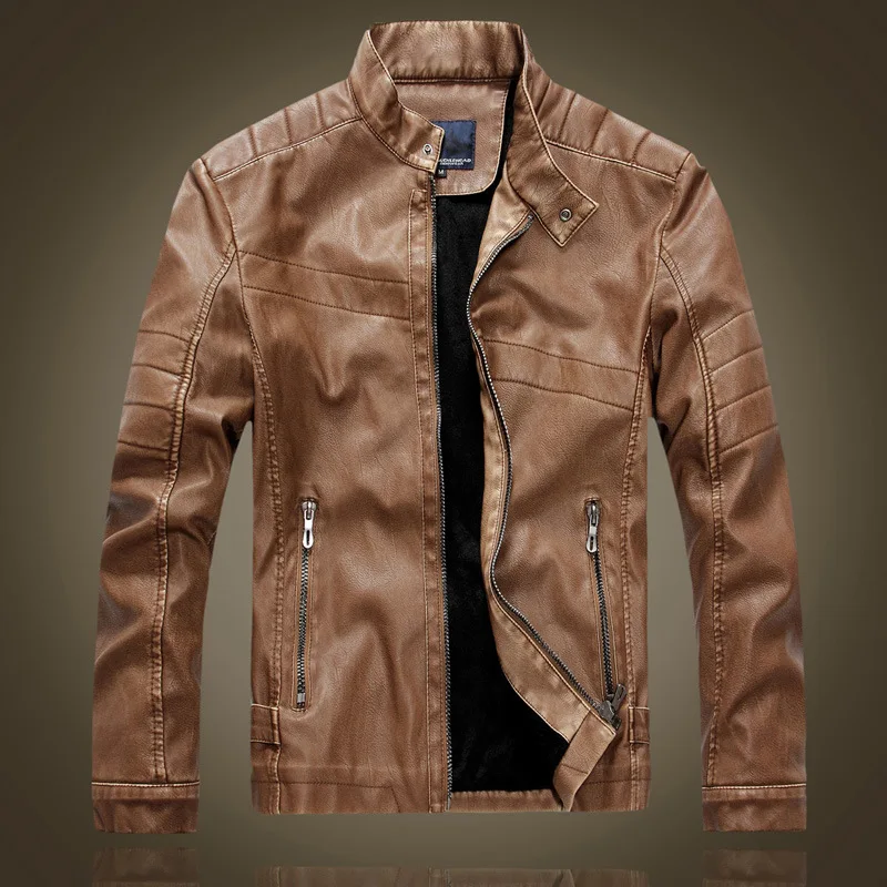 

PU Jacket Men Casual Coat Solid Color Slim Fit 2019 Fashion Autumn Winter Brown Leather Jackets Male J401