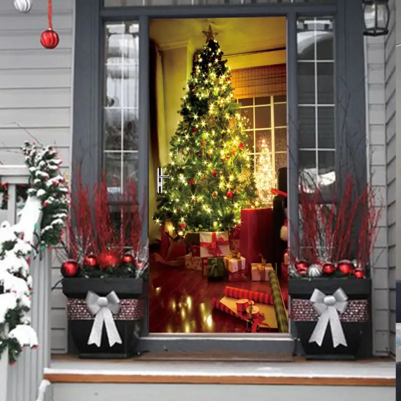 

PVC Adhesive Wallpaper 3D Beautiful Landscape Door Stickers For Living Room Bedroom Home Decor Waterproof Mural Decal Eco-friend