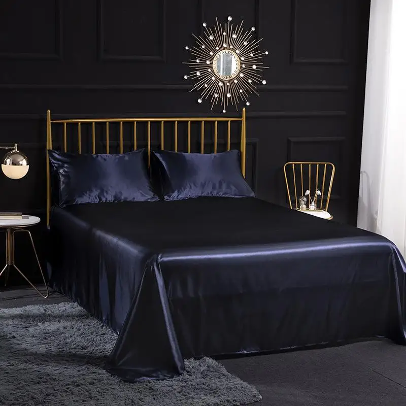 

High Quality Bedding Set Luxury King Size Bedsheet Elastic Black Satin Pillowcase Bedclothes Fitted Bed Sheet Textile for Home