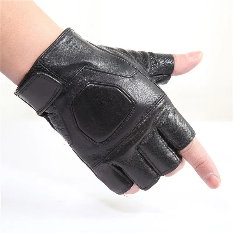 Unisex Motorcycle Riding Gloves Leather Tactical Gloves Outdoor Breathable Sport Driving Anti-skid Half-finger Gloves