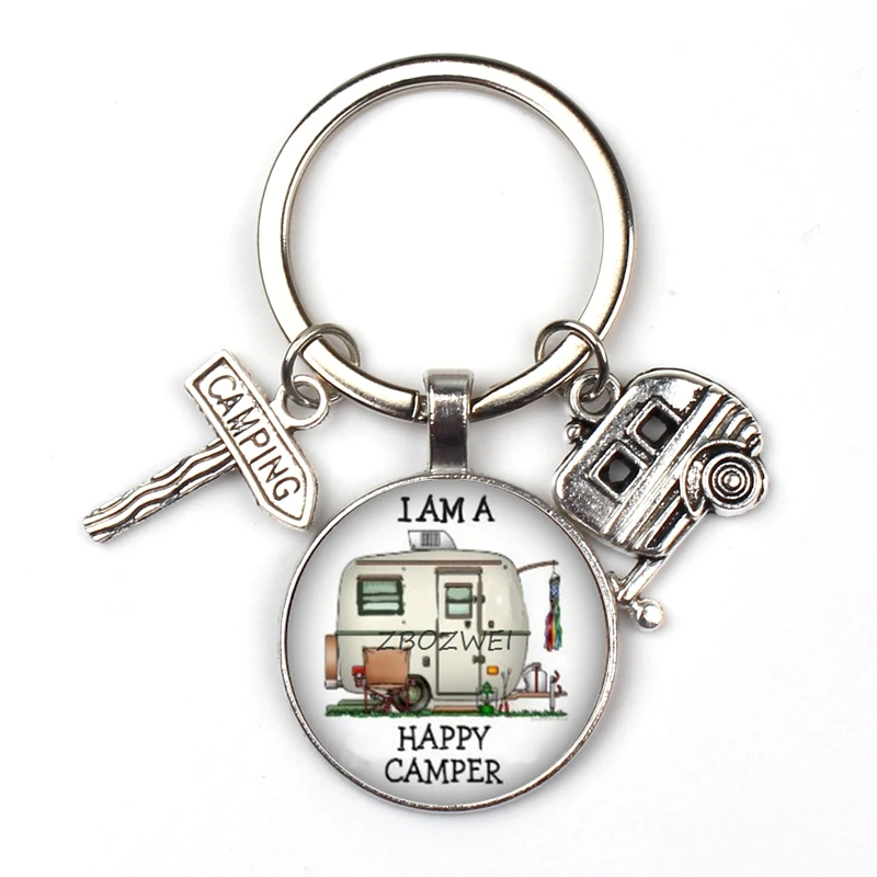 16 Счастливый Отдых милые туристический автомобиль я лагерь camper ключ дорожный знак брелок со стеклянным кабошоном путешественник цепочка для ключей «богиня»; - Цвет: 16