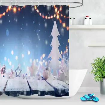 

Christmas Light Party Stars Ball Fabric Shower Curtain Set Bathroom Decor