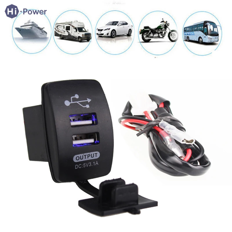 Hi-power Universal Dual Car Cigarette Lighter Square Socket Charger Power Adapter USB Splitter 3100mA 12V Waterproof Charge | Автомобили и