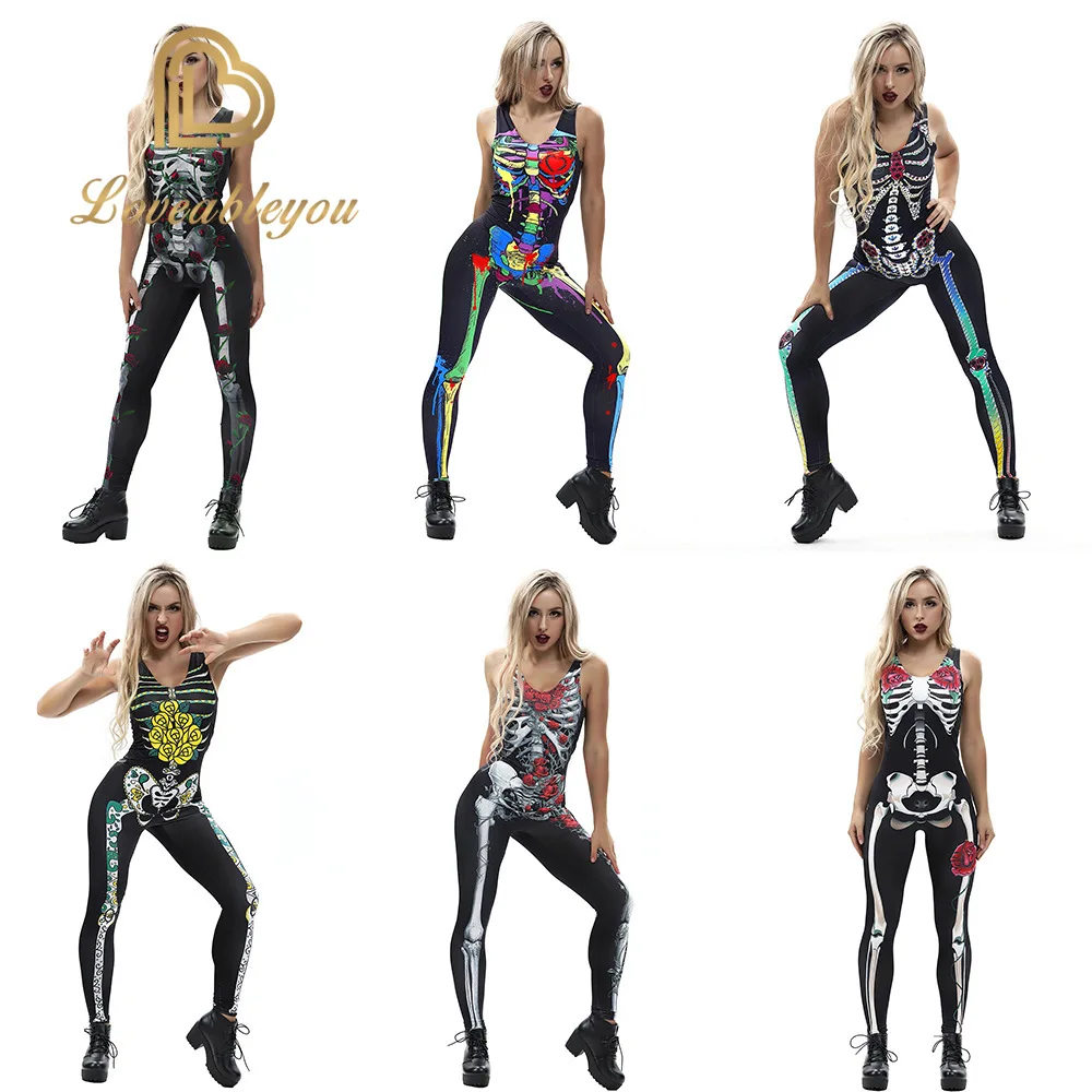 

New Halloween Scary Cosplay Costumes for Kids Skeleton Bodysuit Devil Vampire Carnival Party Clothing Skull Dress Jumpsuit