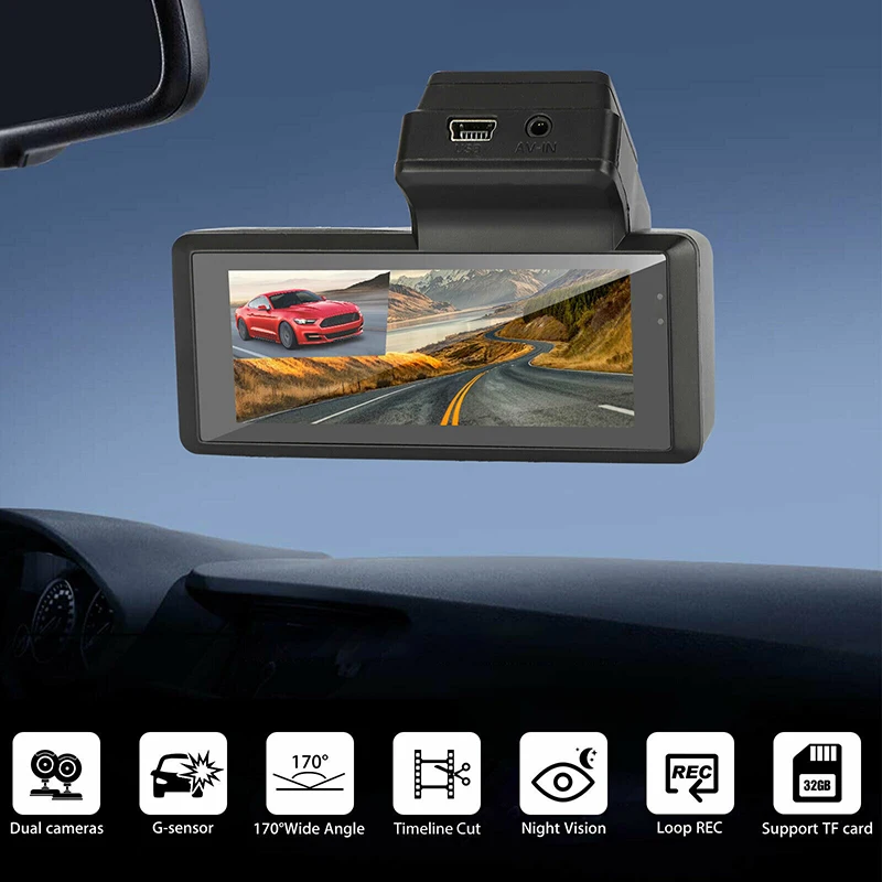 

1080P Car Dual Lens Recorder Dash Cam Front And Rear Recorder DVR Camera Recorder Recording Reversing Images Night Vision