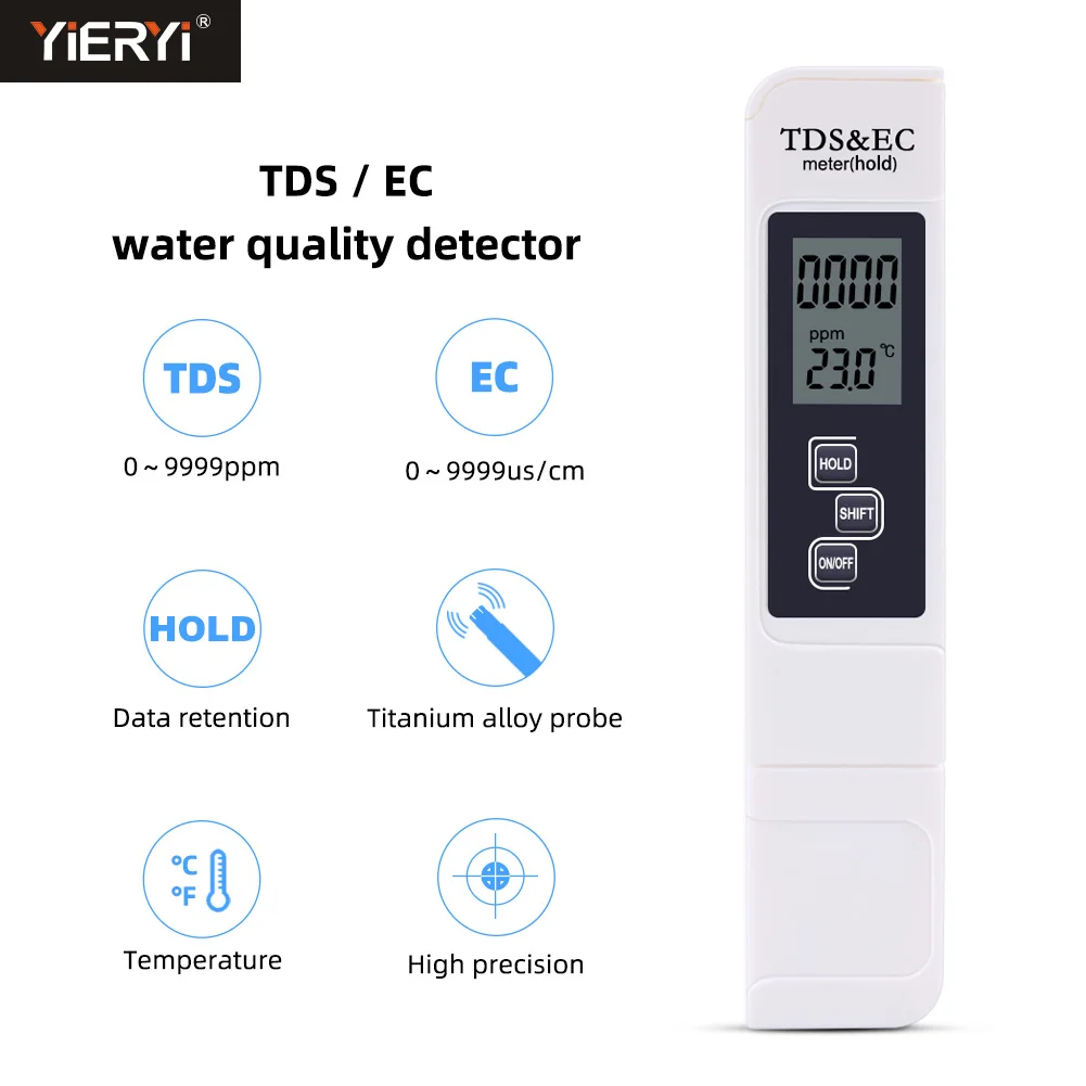 3 In 1 Multifunctional TDS EC PPM Water Quality Meter Tester Pen LCD Display 