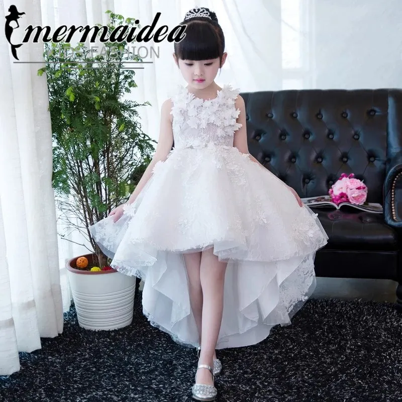 white sleeveless Новое весеннее детское кружевное платье принцессы красного цвета с длинными рукавами и v-образным вырезом для дня рождения и вечеринки платье для девочек, подарок - Цвет: white sleeveless