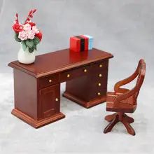 Bureau en bois, chaise d'ordinateur, meubles de maison de poupée, bricolage Miniature 3D, jouets pour cadeaux d'anniversaire, 2 pièces