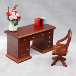 Bureau en bois, chaise d'ordinateur, meubles de maison de poupée, bricolage Miniature 3D, jouets pour cadeaux d'anniversaire, 2 pièces 