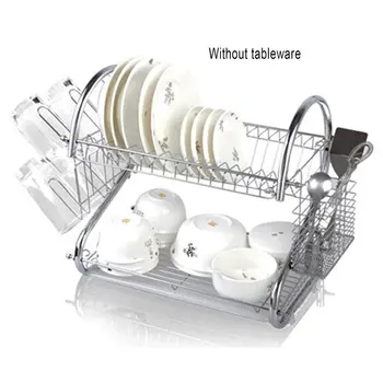 

Home Stainless Steel Multifunctional Dual Layers Bowls Dishes Chopsticks Spoons Collection Shelf Dish Drainer Kitchen Accessorie