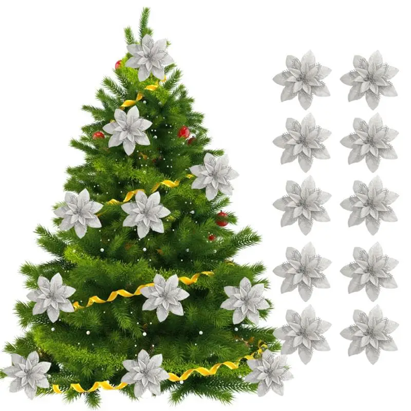 

10PCS Christmas Flower Decorative Artificial Plastic Xmas Decor Tree Ornament Wreath Gift Party Decor New Year Decor