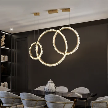 

Modern Crystal Chandelier Lighting for Living Room Gold Circle Rings Combination Projects Led Chandeliers LED Light Strip AC