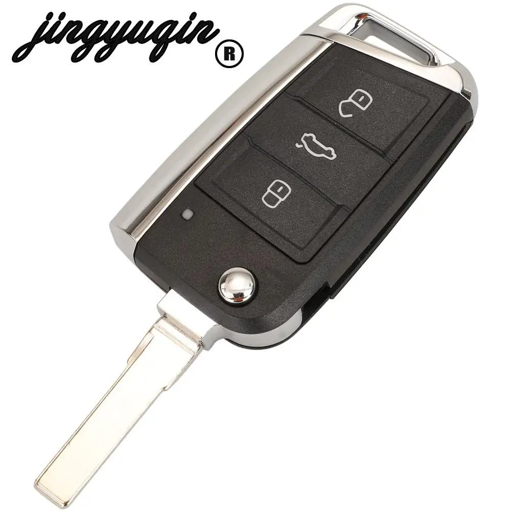 Jingyuqin 3 버튼 플립 자동차 원격 키 쉘 자동 케이스 VW 골프 7 Sportsvan GTI MK7 Skoda Octavia A7 좌석 HU66/HU162t 블레이드