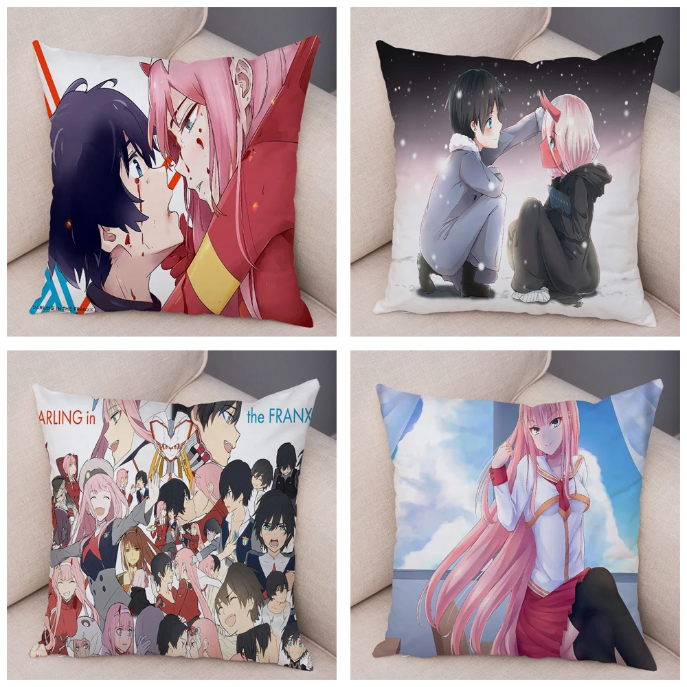 DARLING in the FRANXX Cushion Cover Decor Classic Anime Cartoon Girl Pillowcase Soft Plush Pillow Case for Sofa Home Car 45x45cm