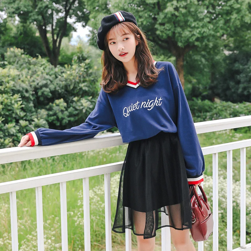 Женские свитшоты японский Harajuku Ulzzang Повседневная Толстовка с вышитыми буквами Женская Корейская Kawaii одежда для женщин