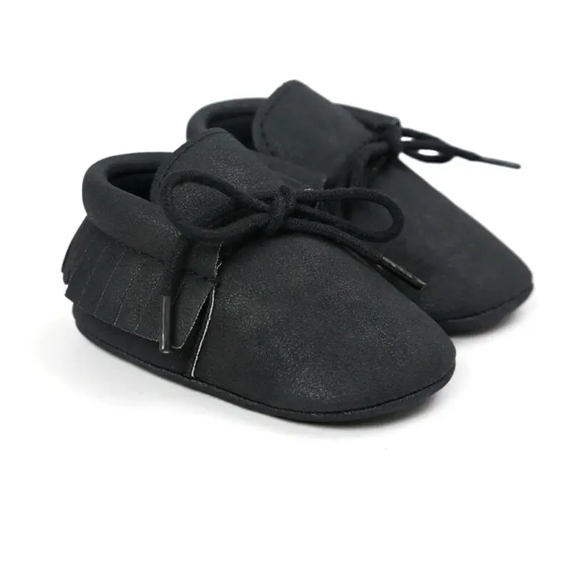 Модные мокасины для новорожденных из искусственной кожи с кисточками; обувь для маленьких мальчиков и девочек с мягкой подошвой кожаные