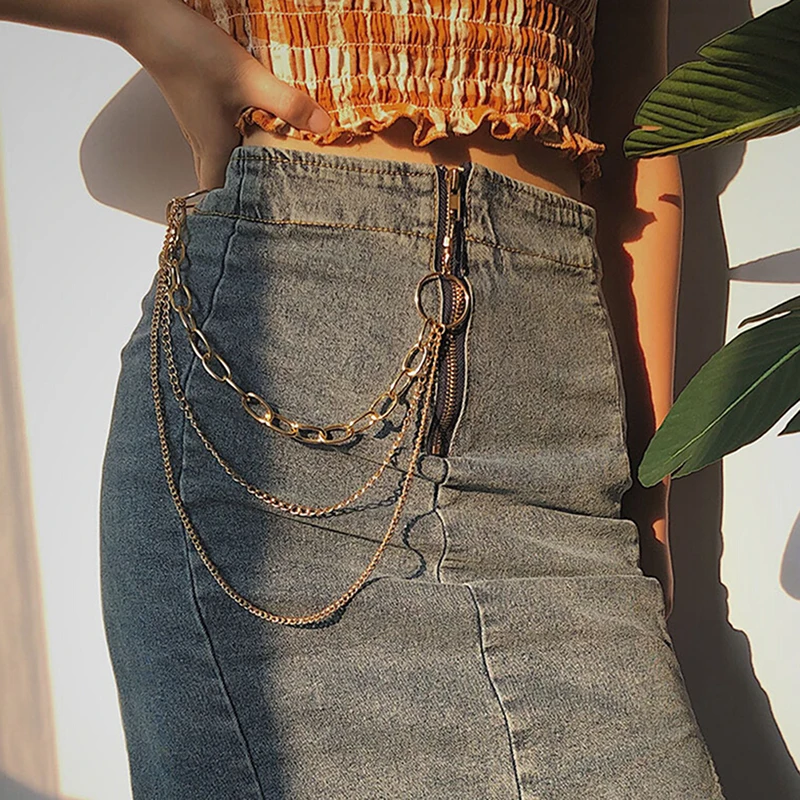 Fashion Punk Hip-hop Trendy Single/Three Layer Belt Key Chain Waist Pants Chain Jeans Long Metal Clothing Accessories Jewelry