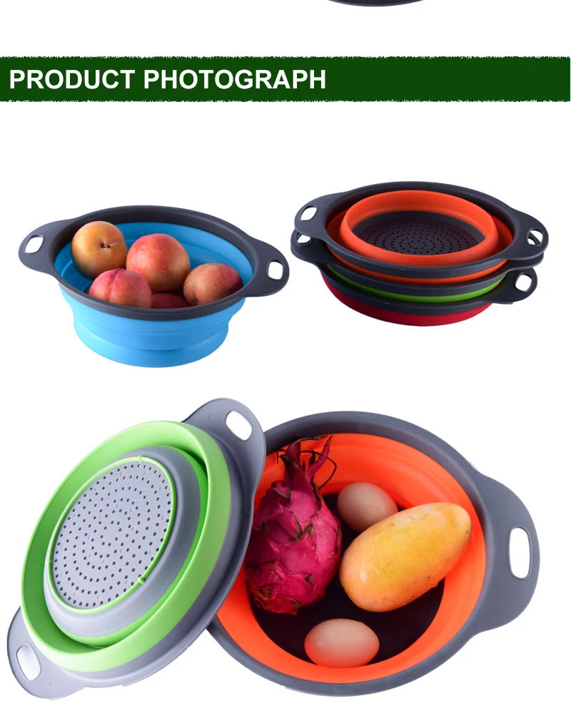 1pc Small Size Foldable Silicone Water Strainer Fruit Vegetable Washing Basket Colander Collapsible Strainer Kitchen Tools Gadge