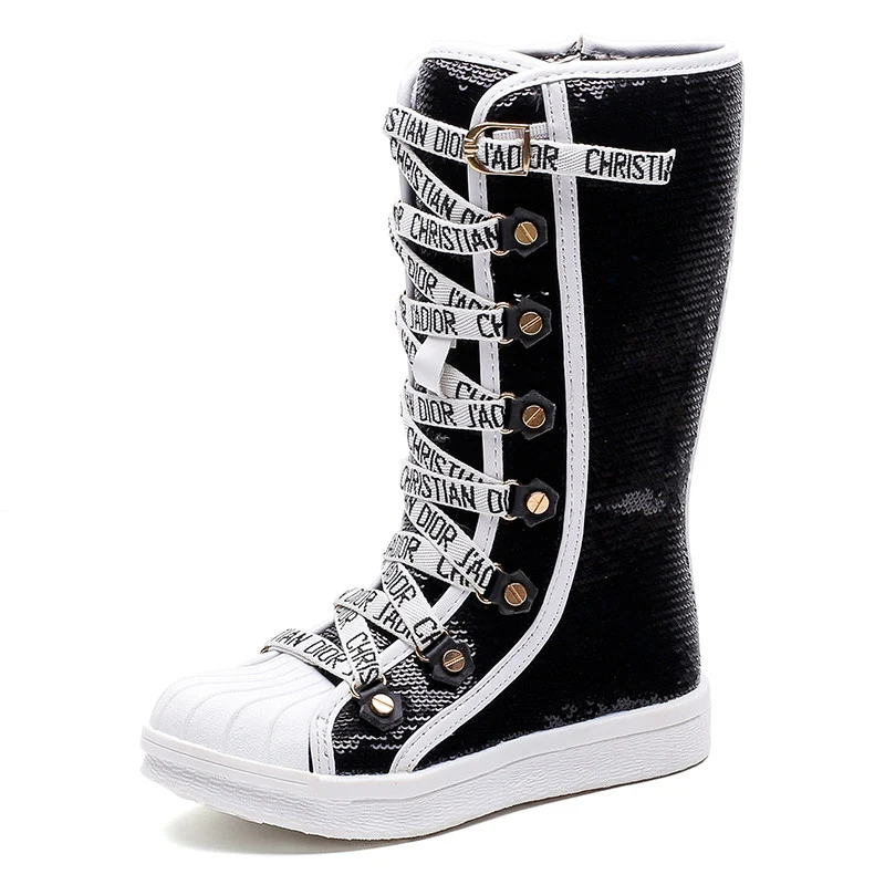 Черный PINSEN Winter Shoes Girls Boots Sequins Childen Shoes For Girl Plush Warm Kids Snow Boots Child Rubber Bottom Fashion Boots - Цвет: Черный