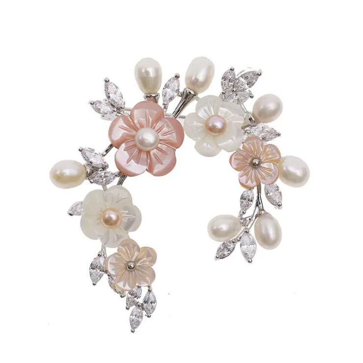 Натуральный пресноводный жемчуг, цветная резная брошь в виде ракушки, брошь в виде раковины матери, микро-набор, брошь из циркона