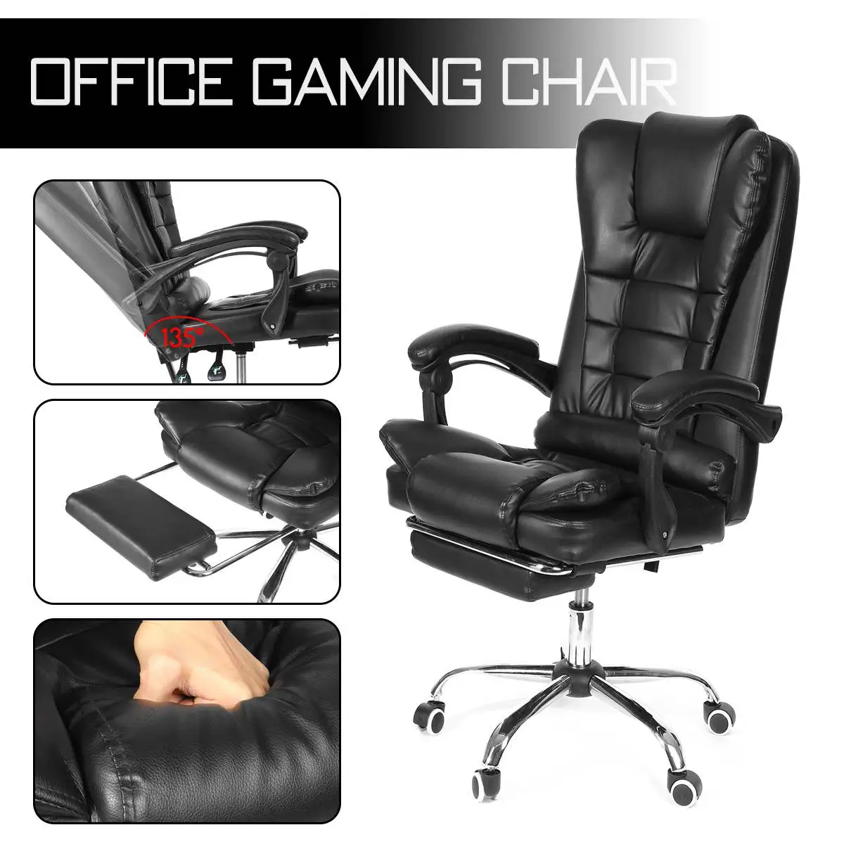 Reclining Office Chair Adjustable Rotating Lift PU Leather Gaming Chair Armchair with Footrest for Home Office Furniture Reclining Office Chair Adjustable Rotating Lift PU Leather Gaming Chair Armchair with Footrest for Home Office Furniture