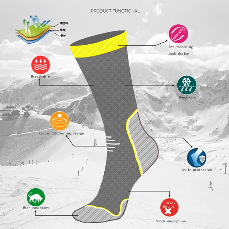 Men Women Skiing Socks Cushioned Breathable Long Socks Hosiery Outdoor Climbing Hiking Sports Footwear Compression Socks