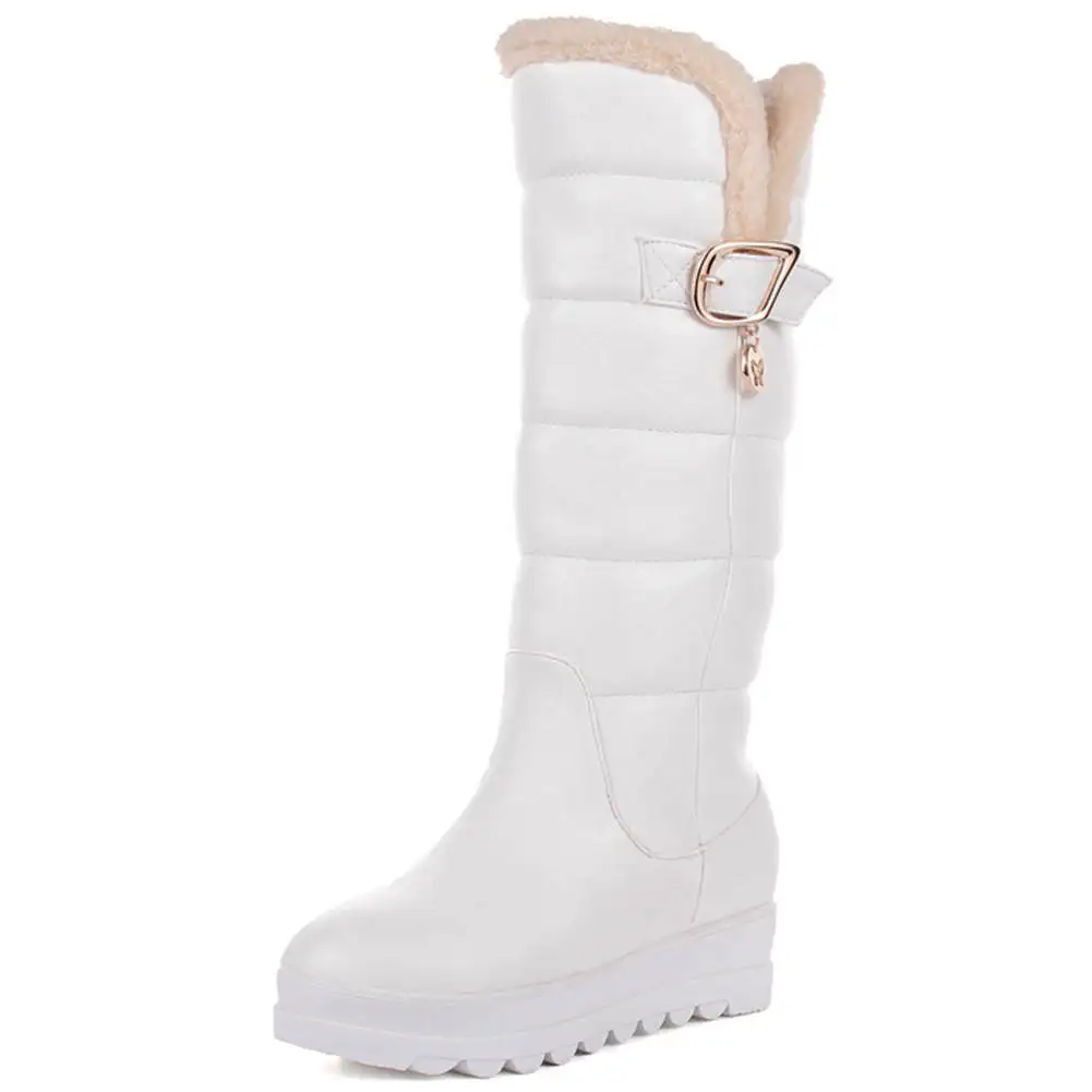 BONJOMARISA Winter 34-43 Warm slip-on Platform Boots Ladies Waterproof mid-calf Snow Boots Women Casual Wedges Shoes Woman - Цвет: Белый